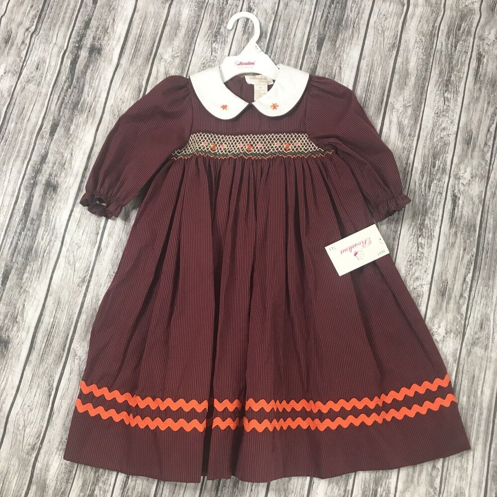Rosalina Collections burgundy/orange smock dress toddler 3T